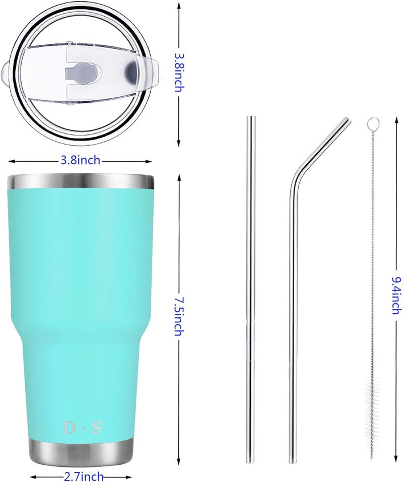 DS 30oz Mint Tumbler Stainless Steel Double Wall Vacuum Insulated Mug with Straw and Lid, Cleaning Brush for Cold and Hot Beverages - Image 2