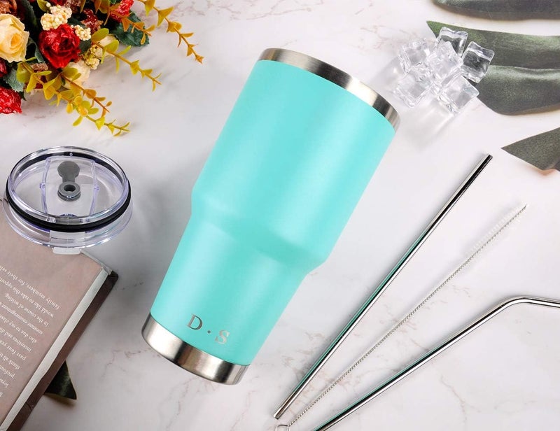 DS 30oz Mint Tumbler Stainless Steel Double Wall Vacuum Insulated Mug with Straw and Lid, Cleaning Brush for Cold and Hot Beverages - Image 5