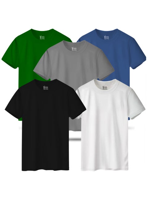 Bundle of 5 Classic T-Shirts -BLACK WHITE GRAY GREEN LIGHT INDIGO