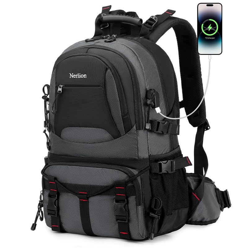 NerIion Nerlion 40L Hiking Backpack Travel Backpack for Men Women Camping Waterproof Outdoor Hiking Daypack Lightweight Backpack (Dark Gray) - Image 1