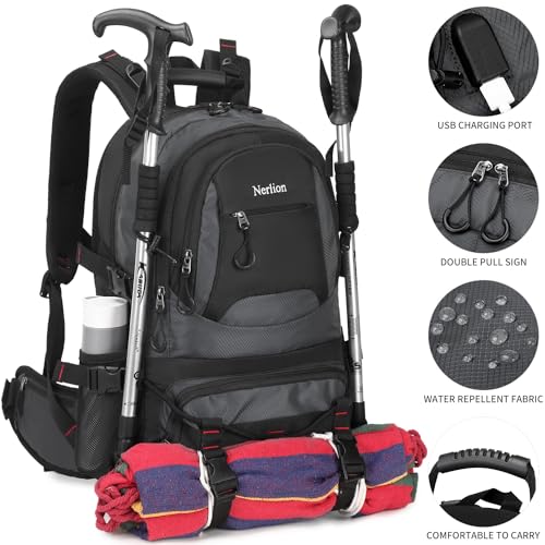 NerIion Nerlion 40L Hiking Backpack Travel Backpack for Men Women Camping Waterproof Outdoor Hiking Daypack Lightweight Backpack (Dark Gray) - Image 4