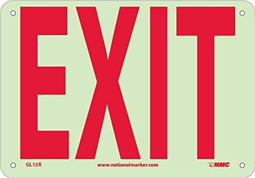 NMC GL12R EXIT Sign – 10 in. x 7 in. 6 Hour Glow Rigid Plastic Safety Sign, Red on Glow Yellow - Image 3