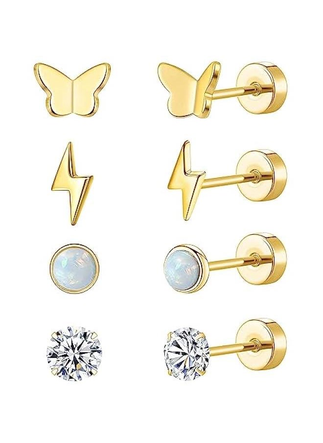 Generic Titanium Earrings for Sensitive Ears G23 Pure Titanium Stud Earrings for Women erfly Lightning Opal CZ Earrings Titanium Studs Hypoallergenic 20G Flat Back Stud Earrings  - Image 1