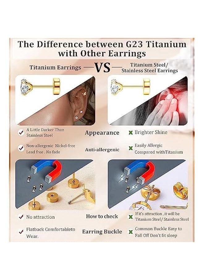 Generic Titanium Earrings for Sensitive Ears G23 Pure Titanium Stud Earrings for Women erfly Lightning Opal CZ Earrings Titanium Studs Hypoallergenic 20G Flat Back Stud Earrings  - Image 4