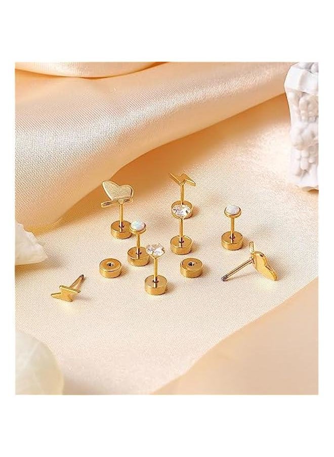Generic Titanium Earrings for Sensitive Ears G23 Pure Titanium Stud Earrings for Women erfly Lightning Opal CZ Earrings Titanium Studs Hypoallergenic 20G Flat Back Stud Earrings  - Image 5