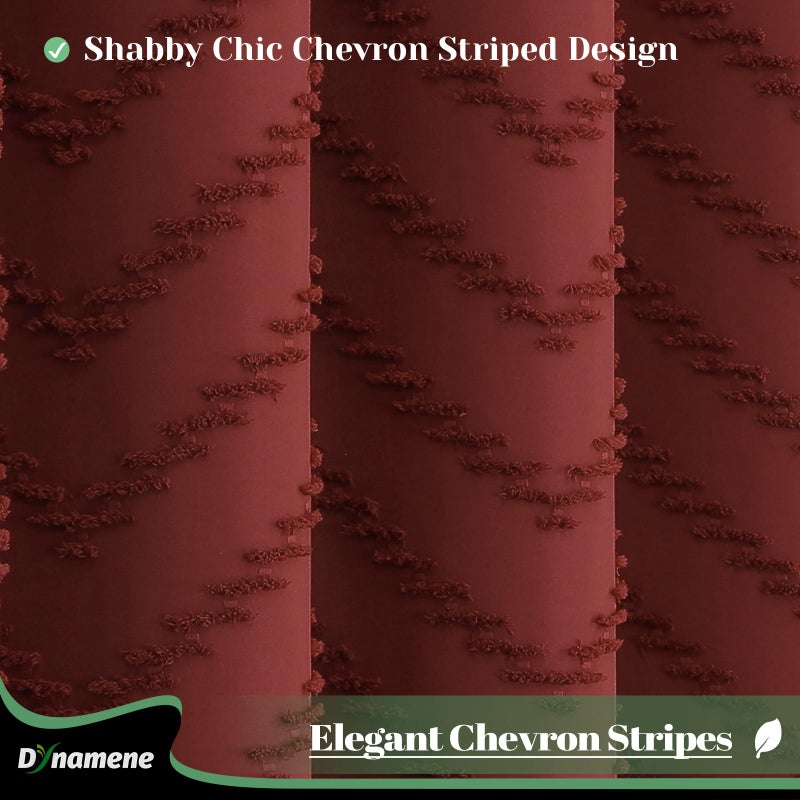 Dynamene 78 بوصة ستارة دش طويلة بوهو معنقدة شيفرون مخطط طويل القضيب الستائر دش للدش لديكور الحمام كبير فندق سبا ستارة دش فاخرة مجموعة مع خطافات تجعد بورغوندي 72x78 - Image 1