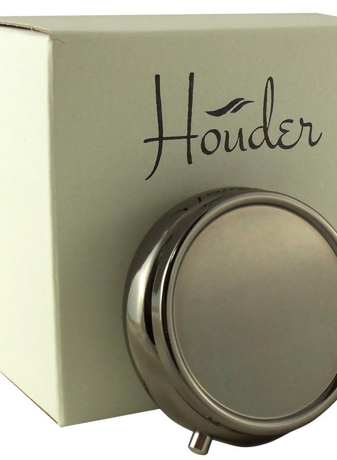 Houder Classy Gray Metal Pill Box Decorative Pill Case with Gift Box - Carry Your Meds in Style (Round) - Image 1