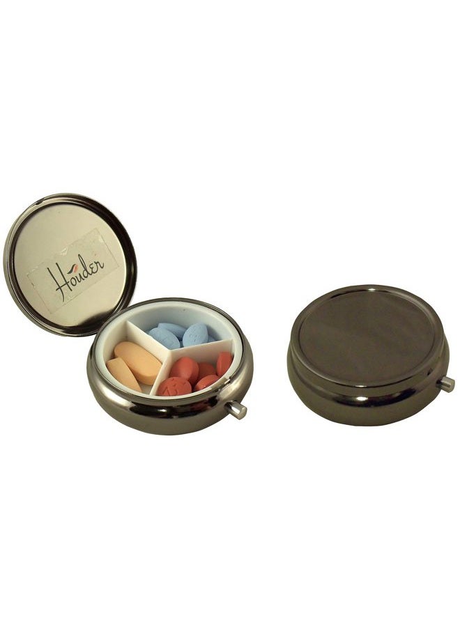 Houder Classy Gray Metal Pill Box Decorative Pill Case with Gift Box - Carry Your Meds in Style (Round) - Image 4