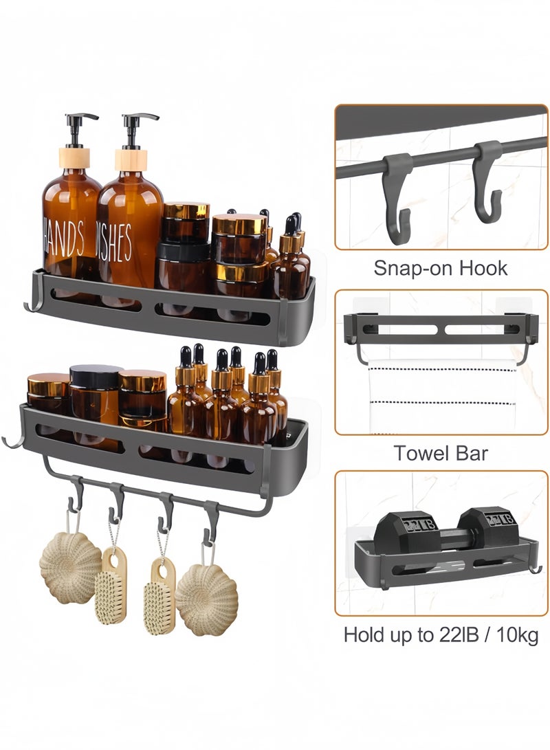 إتش كيو جيمنغ حامل دش، رف حمام، منظمات دش الحمام، رف تخزين دش مقاوم للصدأ مثبت على الحائط مع رف برج وخطافات، رفوف دش من الألومنيوم المقاوم للصدأ، حامل شامبو منظم (عبوة واحدة) - Image 3