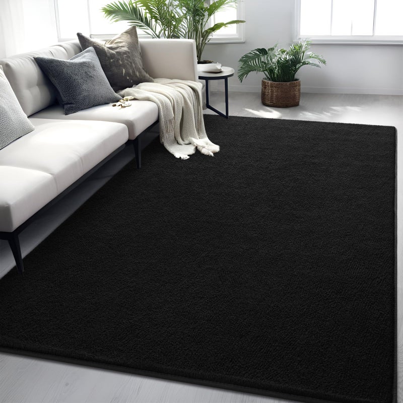 FALARK Rugs for Bedroom Living Room, 4x6 ft Black Area Rug, Washable Memory Foam Indoor Carpet, Modern Aesthetic Minimalist Non-Slip Carpets for Boys Girls Adults Home Decor - Image 1