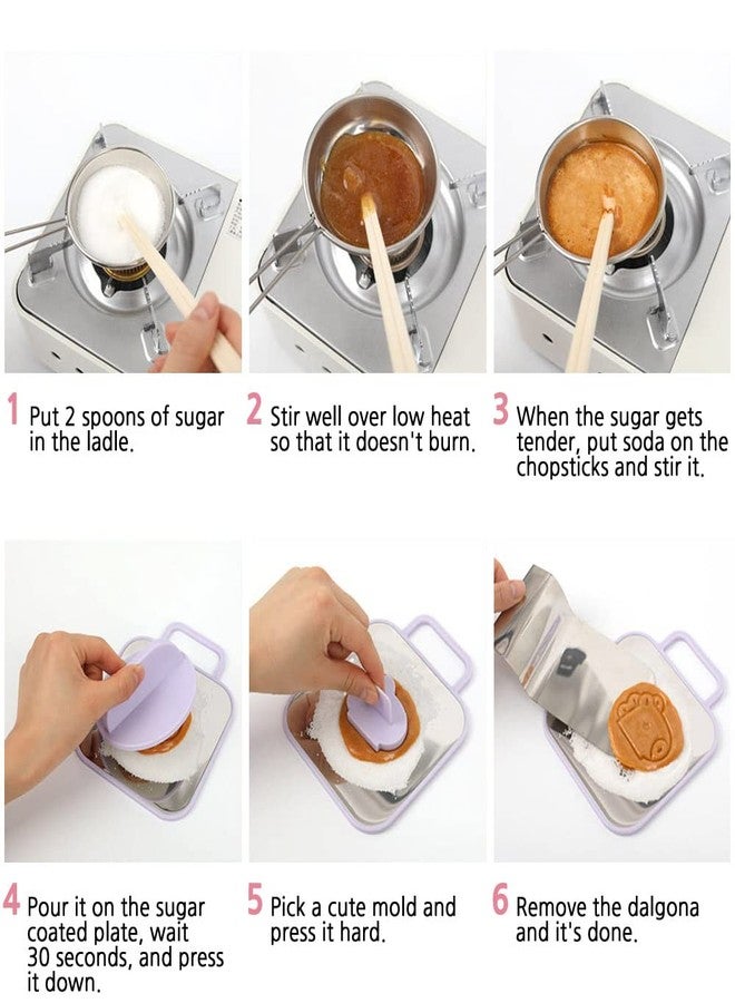 بي تي21 مجموعة أدوات صنع حلوى السكر الكورية BT21 (7 قطع في مجموعة واحدة): مغرفة، قالب تشكيل، مكبس من الفولاذ المقاوم للصدأ، قاعدة، علبة دائرية. - Image 2