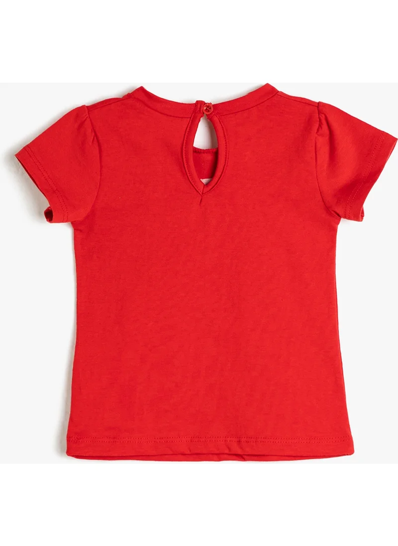 KOTON Butterfly Embroidered T-Shirt with Slogan Detail Crew Neck Short Sleeve