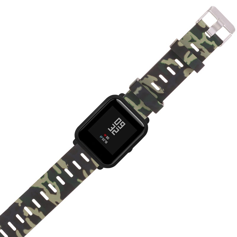 Personalized Painted Silicone Watchband Delicate Watch Strap Compatible for Amazfit Bip (Green camouflage) - Image 4