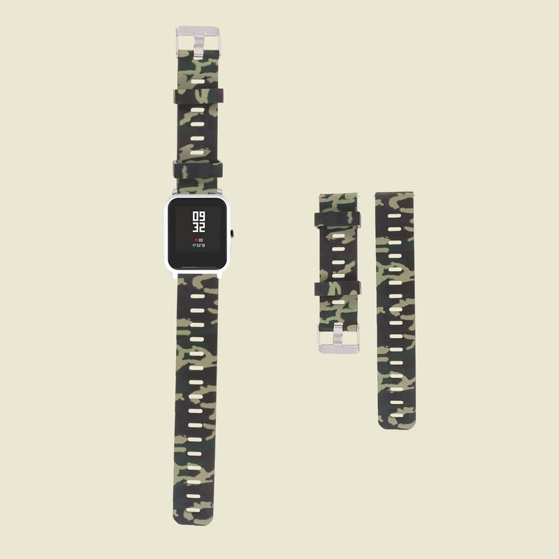 Personalized Painted Silicone Watchband Delicate Watch Strap Compatible for Amazfit Bip (Green camouflage) - Image 3
