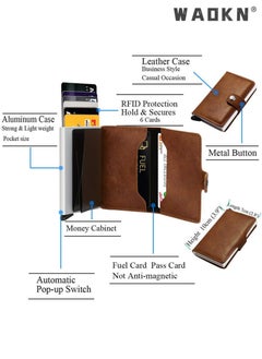WAOKN Automatic PU Leather Credit Card Holder，Men’s RFID Blocking Wallet Card Holder Pu Leather Card Wallet Pu Leather Automatic Minimalist Slim Metal Card Organizer Brown  - Image 2