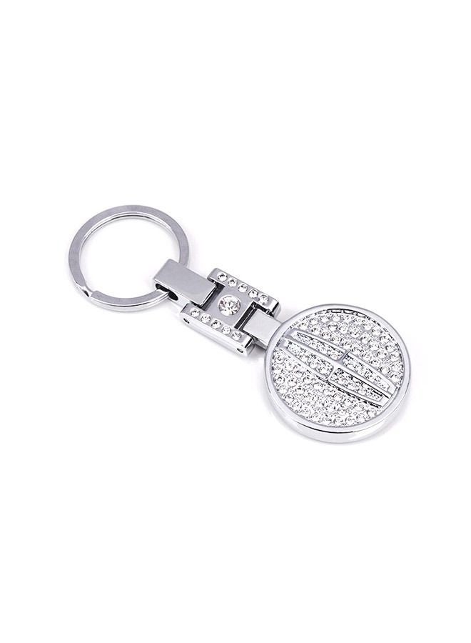 Generic Double Sided Lincoln Diamond Encrusted Car Metal Keychain, Personality Rhinestone Inlaid Zinc Alloy Car Logo Pendant Key Ring, Bag Key Accessories (Silver) - Image 1