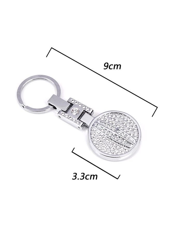 Generic Double Sided Lincoln Diamond Encrusted Car Metal Keychain, Personality Rhinestone Inlaid Zinc Alloy Car Logo Pendant Key Ring, Bag Key Accessories (Silver) - Image 2