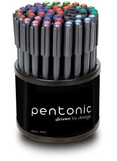 Pentonic Multicolor Premium Ball Point Pen 1.0 Mm 50Count + Pen Organizer For Desk ; Medium Point Featherlite Feel Easy Flow Ink Technology Sleek Matte Finish (50 Count Multicolor)