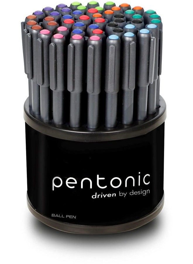 linc - Pentonic Multicolor Premium Ball Point Pen 1.0 Mm 50Count + Pen Organizer For Desk ; Medium Point Featherlite Feel Easy Flow Ink Technology Sleek Matte Finish (50 Count Multicolor) - Image 1