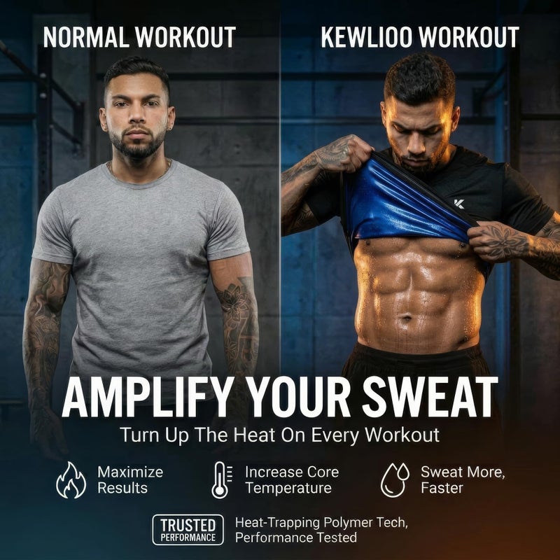 Kewlioo Sauna Shirt for Men - Heat Trapping Sweat Vest, Sauna Suit For Men, Compression Workout Sweat Suit for Gym, Workouts (Black, 2XL) - Image 2