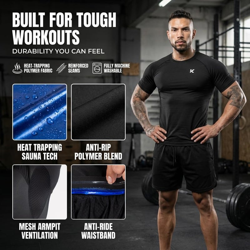 Kewlioo Sauna Shirt for Men - Heat Trapping Sweat Vest, Sauna Suit For Men, Compression Workout Sweat Suit for Gym, Workouts (Black, 2XL) - Image 3