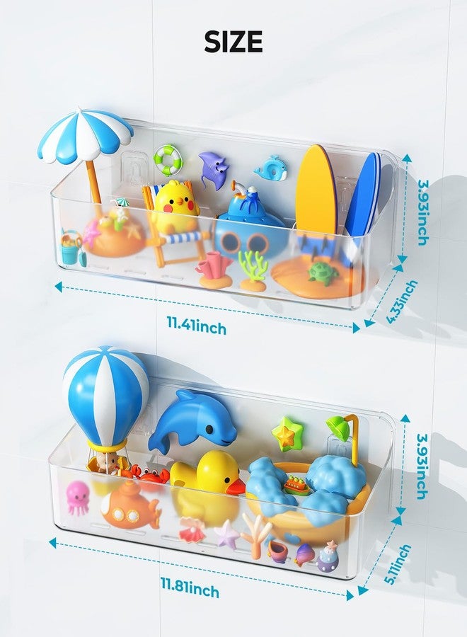 Nieifi Bath Toy Storage, Large Capacity Bath Toy Organizer, Adhesive Shower Caddy for Baby Bathroom Bathtub, Clear (2 Large) - Image 2