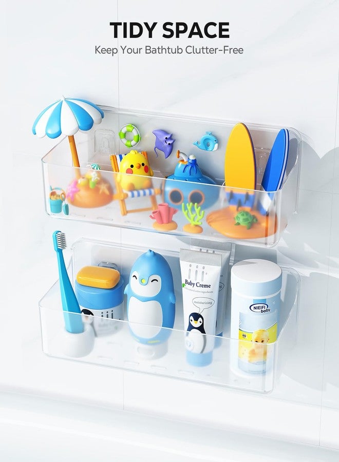 Nieifi Bath Toy Storage, Large Capacity Bath Toy Organizer, Adhesive Shower Caddy for Baby Bathroom Bathtub, Clear (2 Large) - Image 3