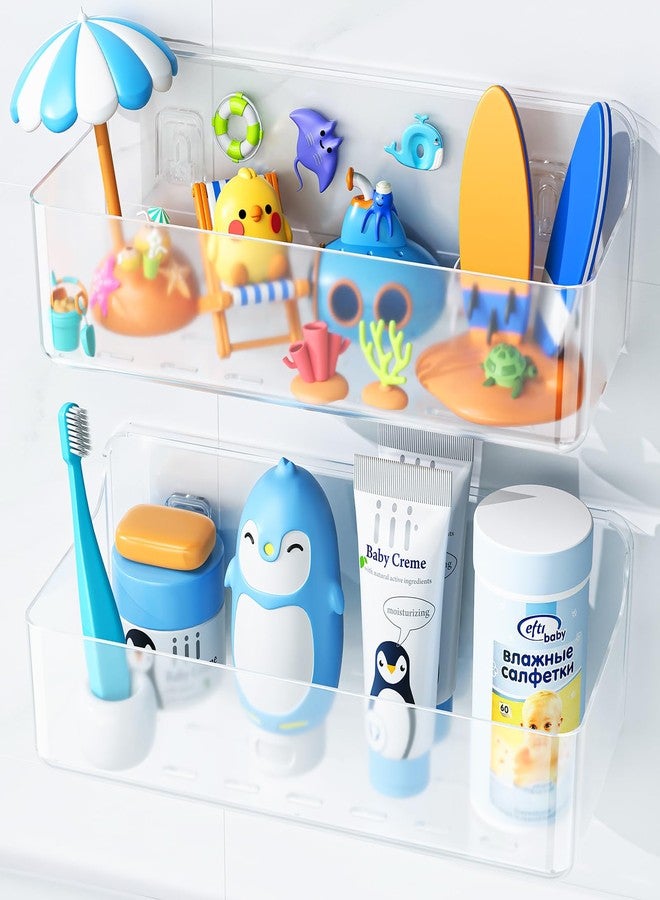 Nieifi Bath Toy Storage, Large Capacity Bath Toy Organizer, Adhesive Shower Caddy for Baby Bathroom Bathtub, Clear (2 Large) - Image 1