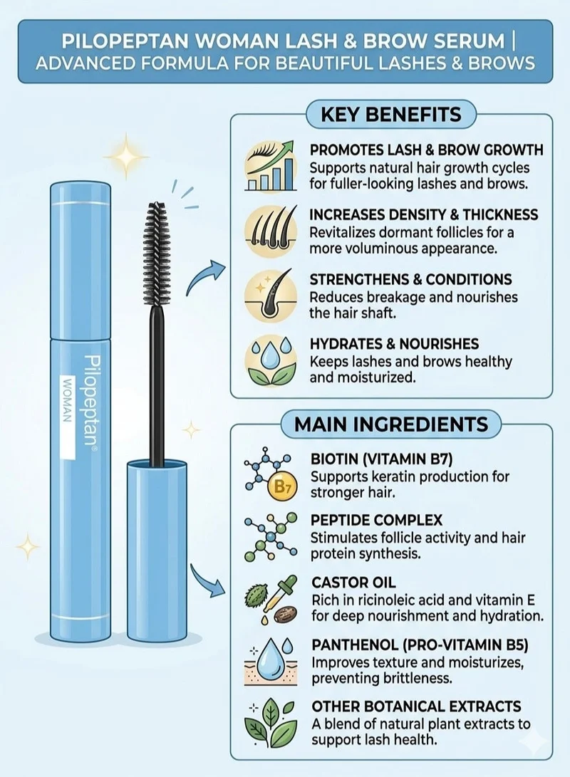 Genove Genove Pilopeptan Woman Eyelash and Eyebrow Growth Serum – Advanced Lash Enhancer & Booster with Biotin, Panthenol & Keratin | Denser, Longer Lashes & Fuller Brows – 6ml (Ophthalmologist Tested)