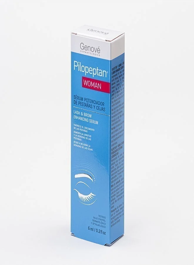 Genove  Genove Pilopeptan Woman Eyelash and Eyebrow Growth Serum – Advanced Lash Enhancer & Booster with Biotin, Panthenol & Keratin | Denser, Longer Lashes & Fuller Brows – 6ml (Ophthalmologist Tested) for Women | Best Price UAE