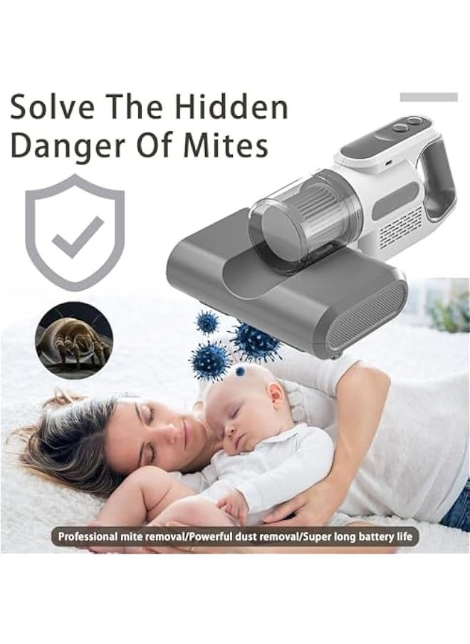 Mite Vacuum Cleaner - Handheld Wireless Remover for Home, Car, Bed, Sofa, Carpet - UV Light Mattress Cleaner - Removes Dust & Particles - White
