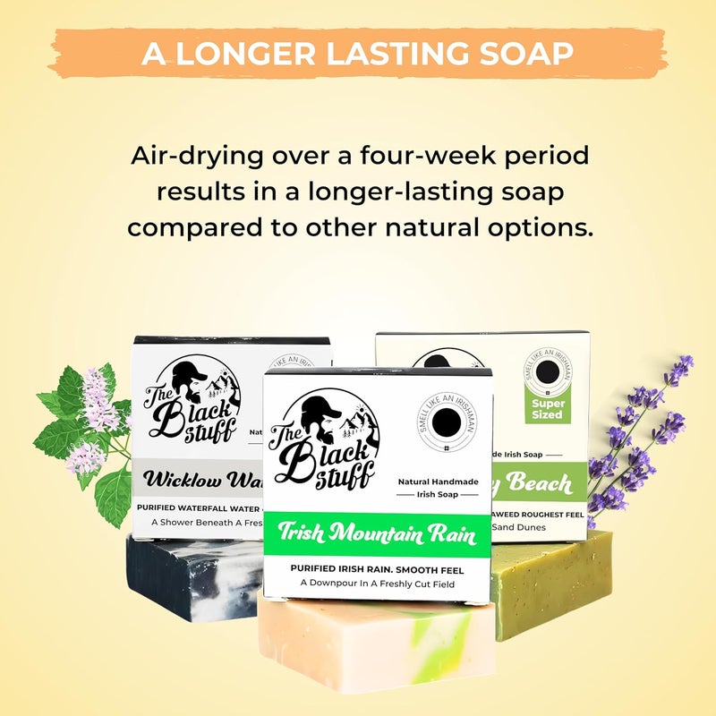 The Black Stuff All Natural Bar Soap for Men Handmade Cold Process Soaps with Organic Ingredients and Essential Oils Mens Soap for Daily Use Wicklow Waterfall Irish Rain Mountain Dogs Bay Beach - Image 2
