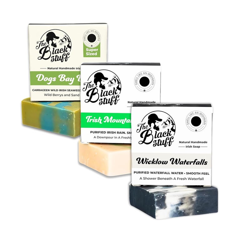 The Black Stuff All Natural Bar Soap for Men Handmade Cold Process Soaps with Organic Ingredients and Essential Oils Mens Soap for Daily Use Wicklow Waterfall Irish Rain Mountain Dogs Bay Beach - Image 1