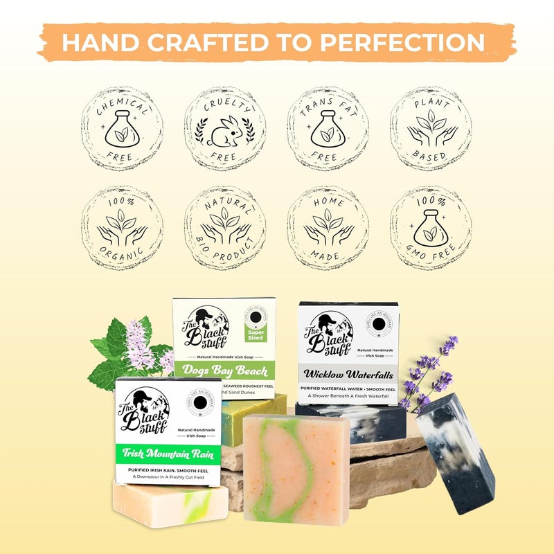 The Black Stuff All Natural Bar Soap for Men Handmade Cold Process Soaps with Organic Ingredients and Essential Oils Mens Soap for Daily Use Wicklow Waterfall Irish Rain Mountain Dogs Bay Beach - Image 3