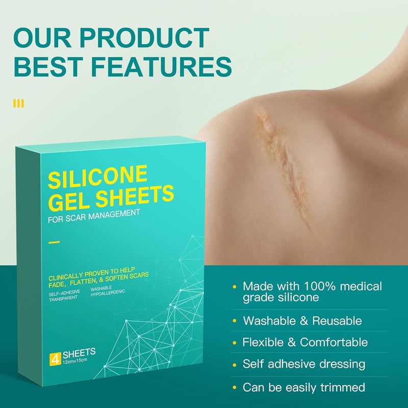 Nubical Medical Grade Big Silicone Scar Sheets 6 x 5 4 Patches Silicone Gel Sheets for Scars Treatment Scar Removal Wound Care Product green - Image 3