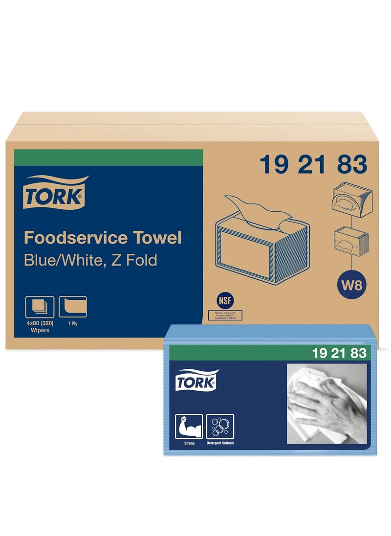 Tork Tork Foodservice Cleaning Towel BlueWhite W8 ZFolded 4 x 80 Cloths 192183  - Image 1