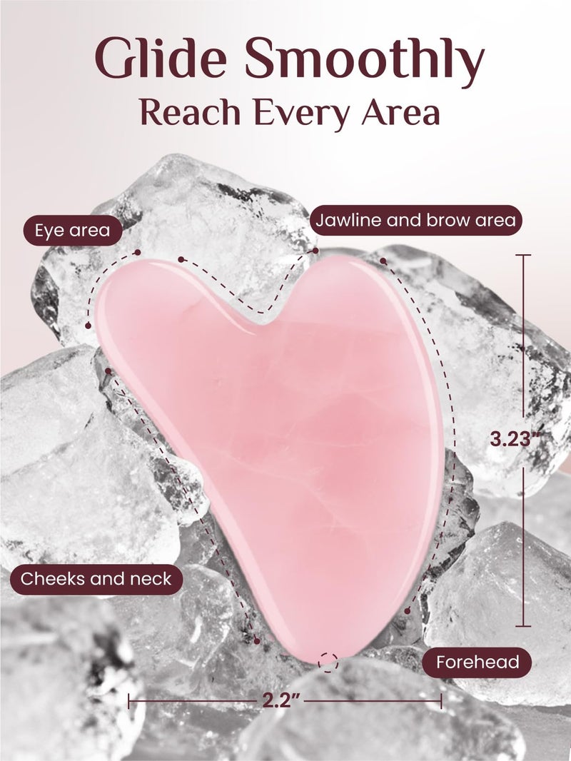 Rena Chris Gua Sha Facial Tools, Rose Quartz Guasha Tool for Acupuncture, Manual Massage Tool for Jawline Sculpting and Puffiness Reducing, Gua Sha Facial Massage Tool, Skin-Care Gift - Image 2
