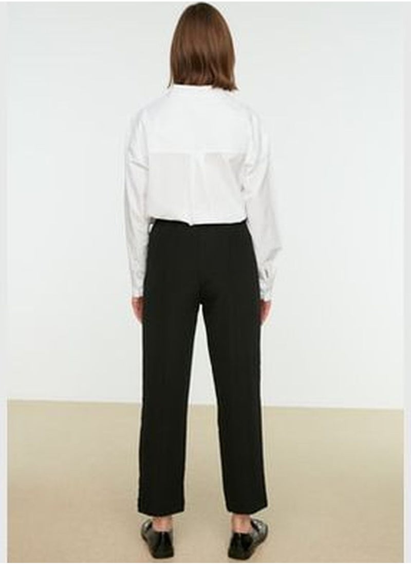 trendyol Black Rib Detailed Straight Cut Woven Trousers with Elastic Waist TCTSS21PL0570  - Image 5