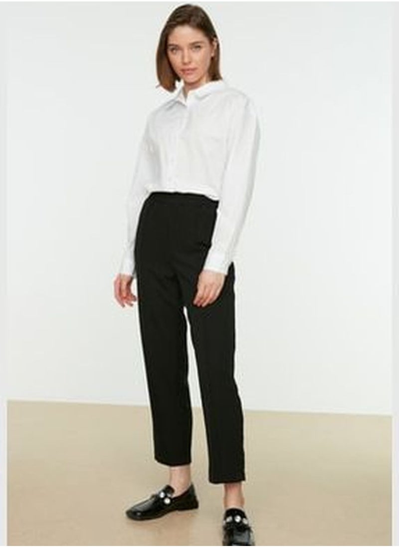 trendyol Black Rib Detailed Straight Cut Woven Trousers with Elastic Waist TCTSS21PL0570  - Image 2