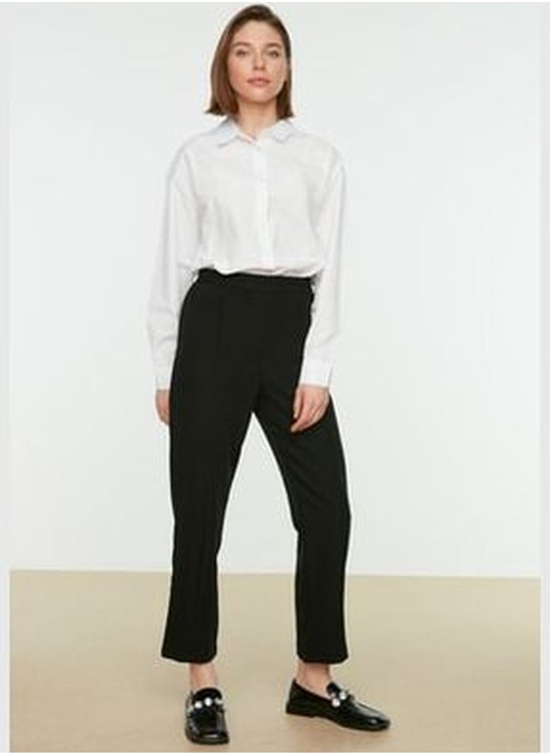 trendyol Black Rib Detailed Straight Cut Woven Trousers with Elastic Waist TCTSS21PL0570  - Image 3