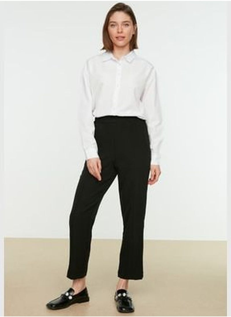 trendyol Black Rib Detailed Straight Cut Woven Trousers with Elastic Waist TCTSS21PL0570  - Image 1