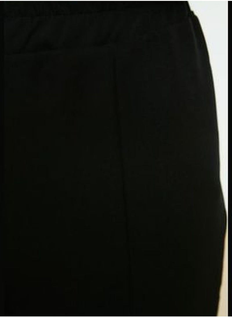 trendyol Black Rib Detailed Straight Cut Woven Trousers with Elastic Waist TCTSS21PL0570  - Image 4