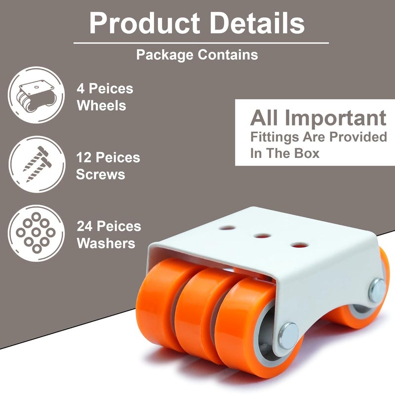Hepiack 6Wheels Fixed Roller Castors for Chair Furniture and Stands 400kg Load Capacity Furniture Moving Like Sofa Bed Counter Set of 4 Pieces - Image 4