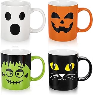 Whaline 4Pcs Halloween Mug Set 11oz Pumpkin Cat Monster Ghost Holiday Coffee Mug Halloween Ceramic Matching Mugs for - Image 1