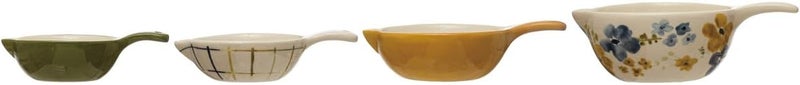 Creative Co-Op Hand-Painted Stoneware Measuring Cups, 6" L x 4" W x 3" H, Multicolor - Image 1