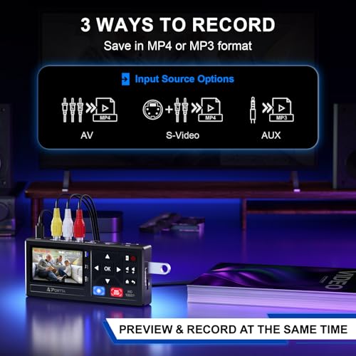 Portta محول بورتا من VHS إلى رقمي، مسجل فيديو رقمي مع جهاز تحكم عن بعد، متوافق مع VHS، VCR، DVR، DVD، Hi8، مشغلات Mini DV، كاميرات الفيديو، وحدات التحكم في الألعاب (الأشرطة/مشغل DVD غير مدرج) - Image 2