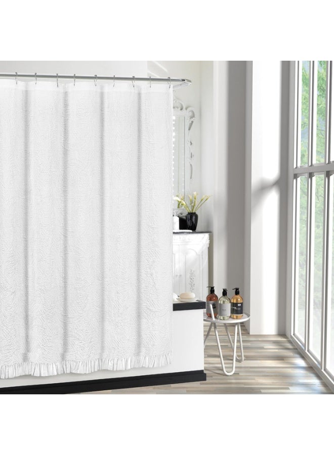 السرعوف الذهبية ستارة حمام من نسيج القطن الفاخر GOLD MANTIS مقاس 72x72 بوصة - ستارة حمام ناعمة وخالية من التجاعيد وصديقة للبيئة مع فتحات أزرار معززة لسهولة التركيب (Protea Matelasse (أبيض)) - Image 2