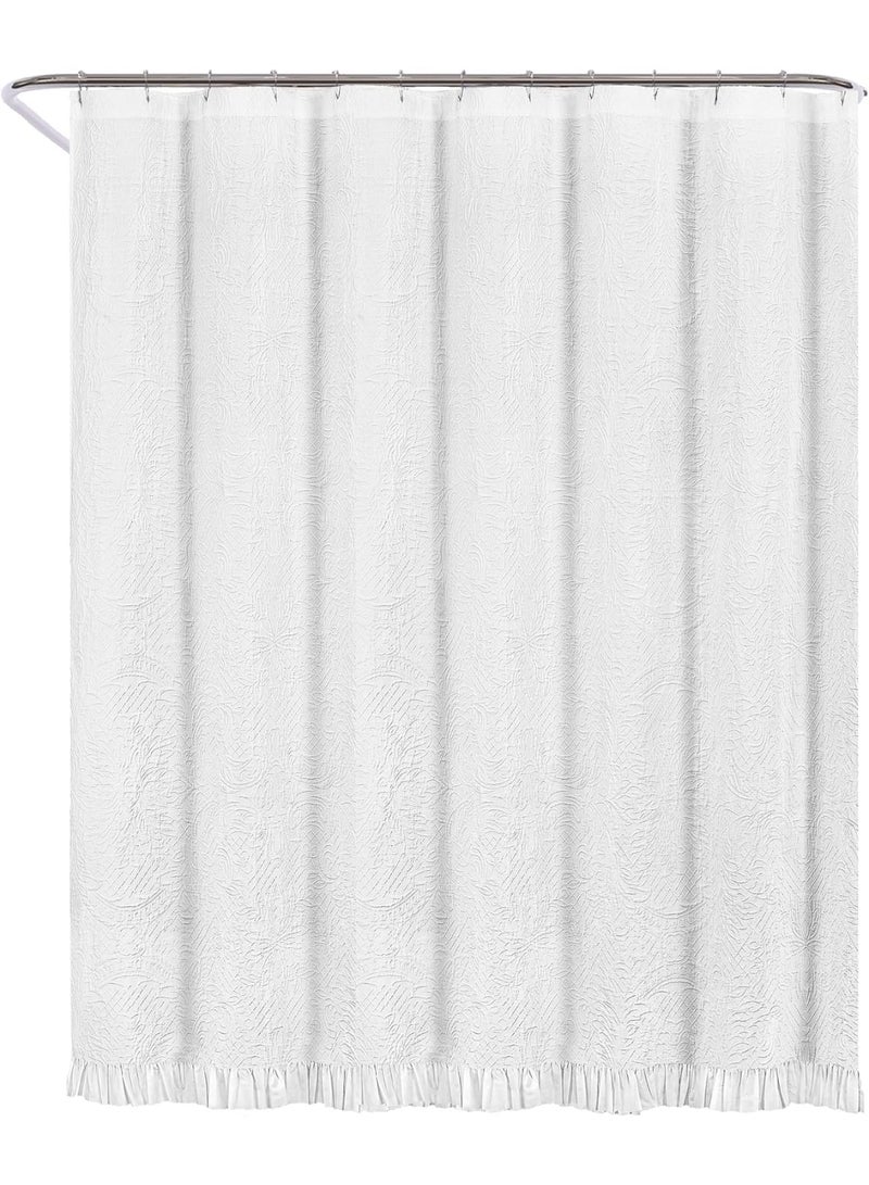 السرعوف الذهبية ستارة حمام من نسيج القطن الفاخر GOLD MANTIS مقاس 72x72 بوصة - ستارة حمام ناعمة وخالية من التجاعيد وصديقة للبيئة مع فتحات أزرار معززة لسهولة التركيب (Protea Matelasse (أبيض)) - Image 1