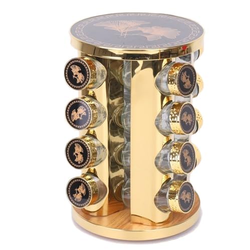 MUGATH 16 Jar Revolving Spice TowerGolden spice rack set for kitchenkitchen storage organizermasala container for kitchenseasoning container setstainless steel containers - Image 1