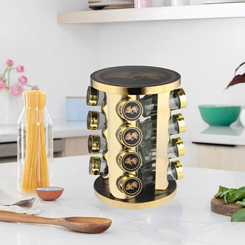 MUGATH 16 Jar Revolving Spice TowerGolden spice rack set for kitchenkitchen storage organizermasala container for kitchenseasoning container setstainless steel containers - Image 4